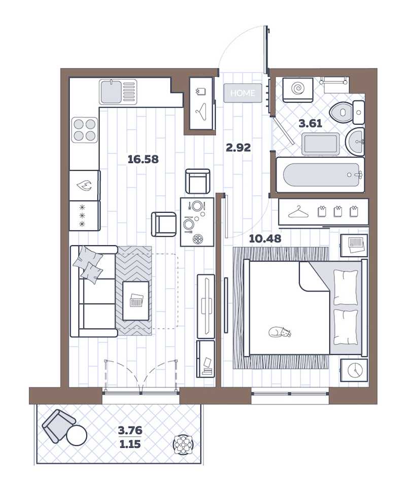 Однокомнатная квартира в : площадь 34.74 м2 , этаж: 2 – купить в Санкт-Петербурге